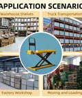 Heavy Duty Electric Scissor Lift Table Cart 47 Inch Height With 660 Lbs Capacity Portable Flatbed Hand Truck in warehouse application