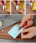 Using small scissors from Complete 10 Piece Handy Sewing Seam Ripper Set With 4 Small Unpickers, 4 Large Unpickers, 1 Double Edged Thread Cutter And 1 Scissor For Quick Thread Removal, Crafting Projects And Everyday Sewing Repairs.