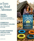 10 Pack Mosquito Repellent Bracelets For Adults And Kids DEET Free Natural Essential Oil Bands displayed with camping backdrop