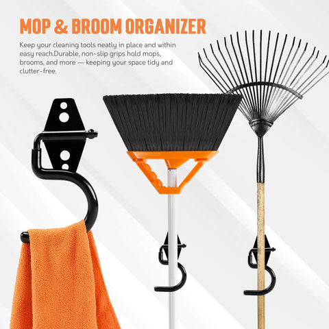 20 Pack Heavy Duty Garage Hooks Set With 7 Sizes And 2 Extension Cord Organizer Straps for mops, brooms, and tools storage