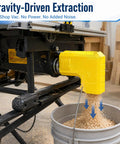 Universal Table Saw Dust Collector Adapter With 2.5 Inch Hose Gravity Powered Dust Collection System in use on table saw