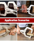 11 Inch Locking C Clamp Set 5 Pack Locking Pliers With Adjustable Welding Vise Clamps in use on wood surfaces
