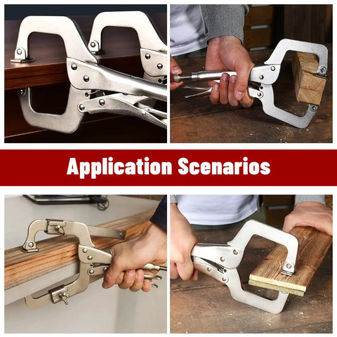11 Inch Locking C Clamp Set 5 Pack Locking Pliers With Adjustable Welding Vise Clamps in use on wood surfaces