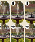 Solar Fountain Pump with Six Nozzles, 2026 Upgraded High-Efficiency Solar Panel in bird bath, various water spray patterns.