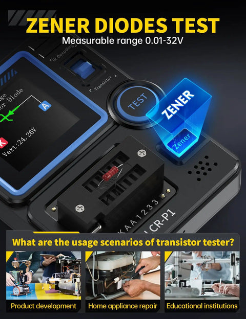 All In One LCR P1 Transistor Tester And SMD Component Analyzer displays Zener diodes test interface.