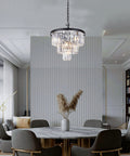 Modern Crystal Chandelier for Dining Room and Living Room, Black Round Pendant Light Fixture above dining table