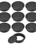 Premium 2 3 8 Inch Spring Desk Grommet and Hassle Free Cable Hole Cover ten pack, black smooth plastic caps for desk cord management.