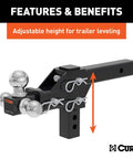 Adjustable Three Ball Trailer Hitch Mount With Shank For 1-7/8, 2, 2-5/16 Inch Couplers, Fits 2x2 Receiver, Heavy Duty