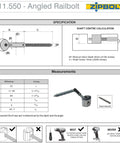 Angled Railbolt Handrail To Newel Post Connector Kit specification diagram with measurements and assembly instructions