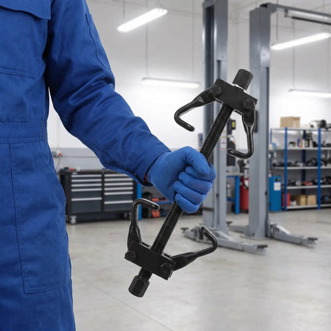 Heavy Duty Steel Spring Compressor Tool For Cars Pro Grade Auto Suspension Service Kit Front And Rear Strut Compression For Safe Quick Removal And Installation Of Coiled Springs, black steel in workshop