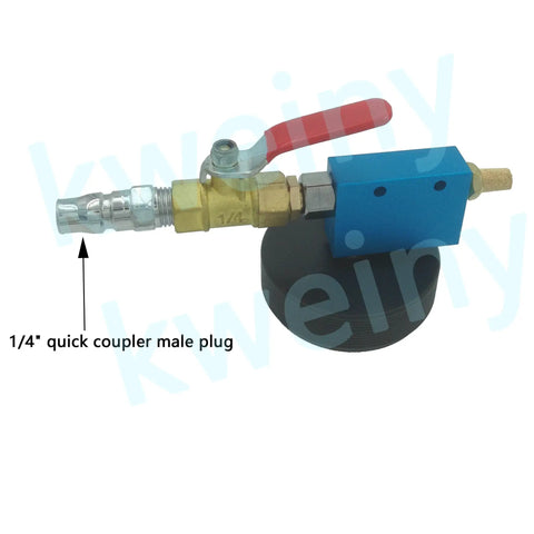 Close-up of Pneumatic Fluid Extractor Drainer For Automotive Brake, Clutch, And Power Steering Fluids with quick coupler view.