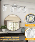4-Light LED Vanity Light With Crystal Wall Sconces And Acrylic Shade For Bathroom Over Mirror, White Chrome Finish