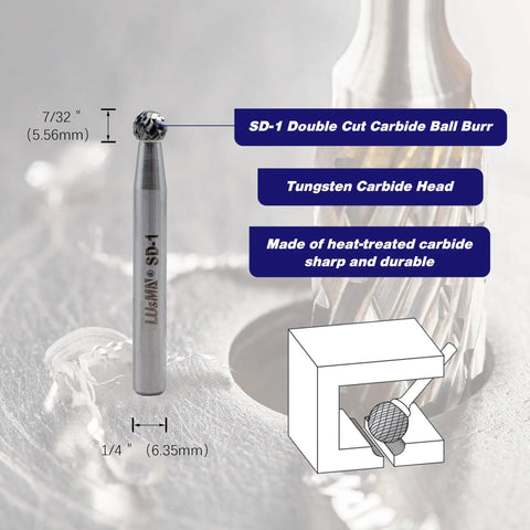 High-Performance Tungsten Carbide Ball Shaped Double Cut Rotary Burr Files For Tough Metalwork Grinding, SD-1 size view