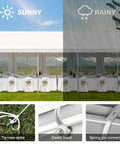16x32ft Party Tent Heavy Duty Outdoor Wedding Canopy Event Shelter with removable sidewalls in sunny and rainy weather.