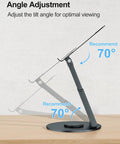 Telescopic Laptop Stand For Desk With 360 Degree Swivel Base Sit To Stand Height Adjustable Portable Riser side view in gray