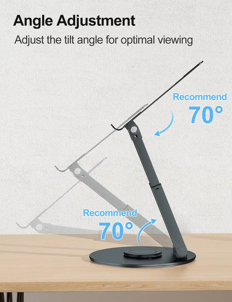 Telescopic Laptop Stand For Desk With 360 Degree Swivel Base Sit To Stand Height Adjustable Portable Riser side view in gray