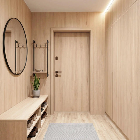 Dead Simple Peel And Stick Faux Wood Contact Paper For Kitchen Counters And Shelves Self Adhesive Vinyl Liner used in modern hallway decor.