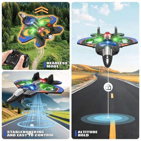 V32 Foam RC Plane With 3 Batteries Remote Control Airplane showcasing headless mode, stable hovering, and altitude hold features.