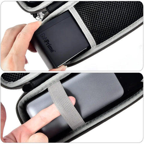 Hard Travel Power Bank Case For Anker USB C Portable Chargers 737 735 736 717 with half mesh pocket and elastic strap.