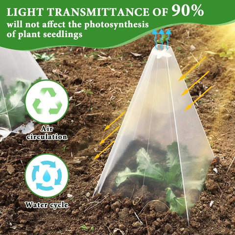 Twenty Pack Plant Cloche Covers For Seedlings, Clear Plastic Mini Greenhouse Shields To Protect Vegetables From Sun, Frost, Pests, Snails And Birds, Reusable With 40 Ground Stakes And 20 Cross Supports, 7.8 By 11 Inches