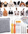 Needle Felting Kit For DIY Craft Lovers Dope 12 Piece Starter Set With Wool Instructions 12 Felting Needles Premium Felt Mat And Supplies To Create Cute Cat And Dog Figures For Home Decor. Image shows felt animals, tools, and supplies.