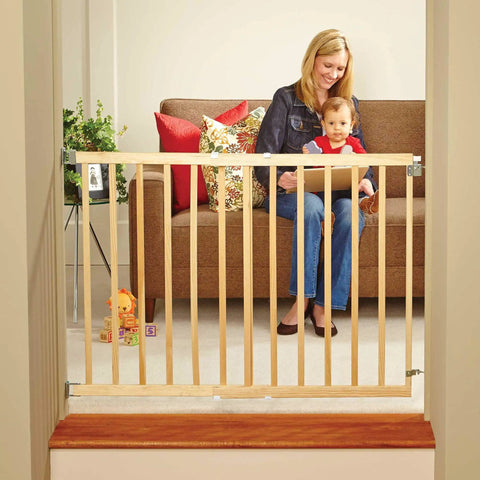 Adjustable Wooden Baby Gate For Stairs From 28 To 42 Inches Wide And 30 Inches Tall, Kid Friendly Safe Gate For Toddlers And Babies