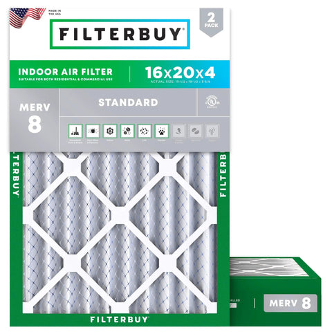 16x20x4 MERV 8 Pleated HVAC Filter 2-Pack For Home Comfort Electrostatic Dust And Allergy Defense Replacement For Furnace Air Conditioner And Heat Pump Actual Size 15.50 X 19.50 X 3.63 Inches