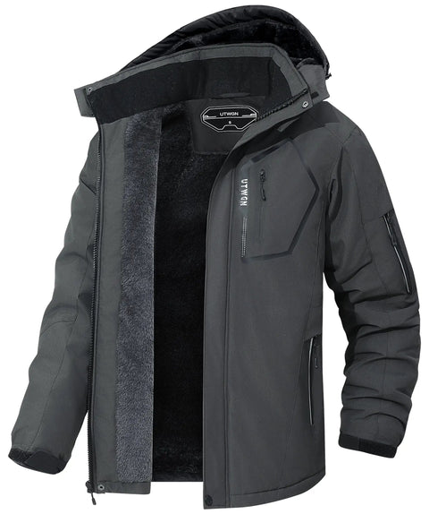 Men's Ski Jacket Waterproof Winter Coat With Detachable Hood Warm Insulated Snow Jacket That Blocks Cold Wind Lightweight Cotton Filled Liner