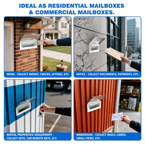Through Wall Drop Box With Lock For Secure Mail And Payments Wall Mailbox With Rainproof Cover And 10 Inch Adjustable Chute Heavy Duty Locking Deposit Safe For Mail Rent Cash And Documents Off White installed in various locations