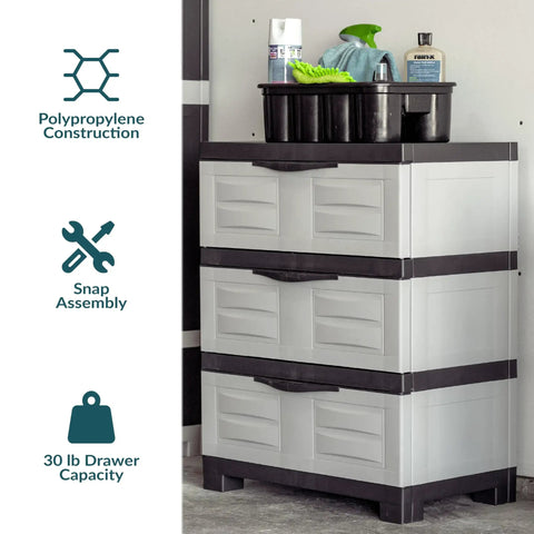 Space Saving 3 Tier Resin Storage Cabinet With Drawers For Garage Office Home And Laundry Room Gray With Charcoal Trim Fully Assembled