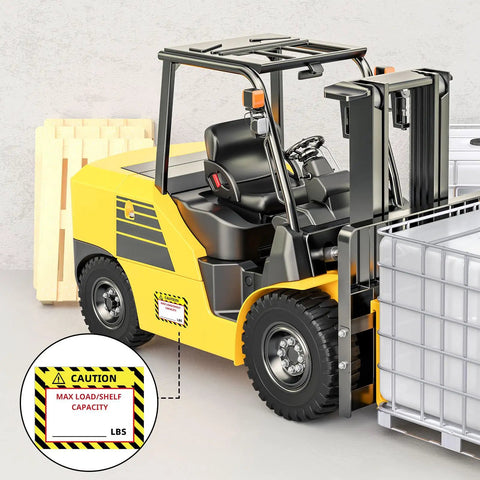 TopShelf Heavy Duty Pallet Rack Capacity Labels 100 Pack Featuring Durable 3X4 Inch Max Load Warning Stickers For Smart Warehouse Organization And Forklift Safety on forklift.