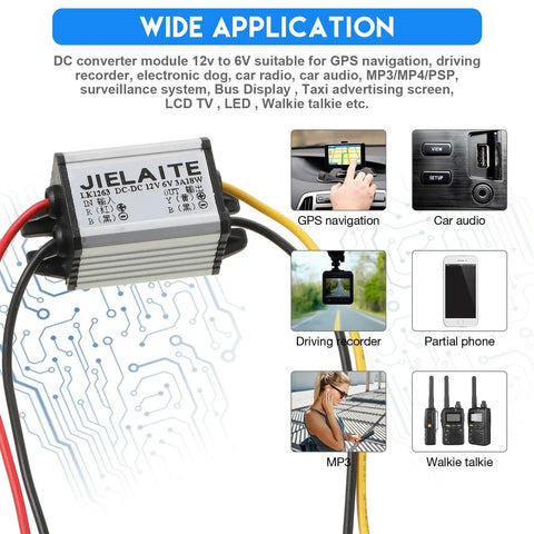 2 Pack Waterproof Car Power Converter 12V to 6V Buck Converter Adjustable 8 to 22V Input to 3 to 15V Output 3A 18W Power Supply Module for Auto Truck Boat RV and More in use with various devices