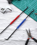 Top Shelf Heavy Duty 9 Inch Double Pointed Scribe Set Featuring Tough Carbide Steel Tips for quick metal marking, red and blue handles.