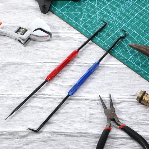 Top Shelf Heavy Duty 9 Inch Double Pointed Scribe Set Featuring Tough Carbide Steel Tips for quick metal marking, red and blue handles.