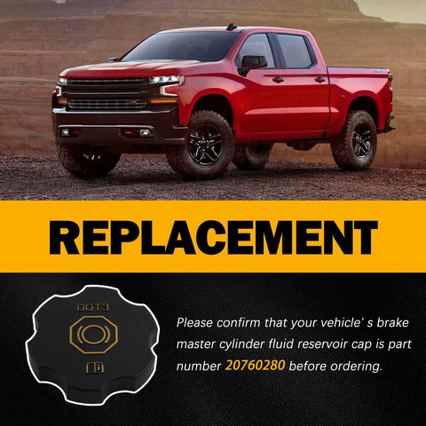 Brake Fluid Reservoir Cap Replacement With Rubber Gasket For Chevrolet Tahoe Suburban Silverado Colorado Traverse Volt And More GM Cars Durable Cap Seal Easy Install Leak Prevention OEM Style Fit Across GM SUV And Truck Line shown with GM truck