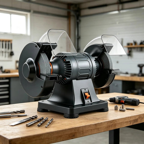 Mufaknp Dual Speed Power Bench Grinder For Metal Working And Sharpening Knives Drill Bits Polishing Honing Machine on workbench