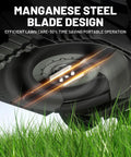 Close-up of manganese steel blade design for Cordless Electric Lawn Mower For Medium Lawns Up To 1300 Sq Ft With 13.2 Inch Cutting Width.