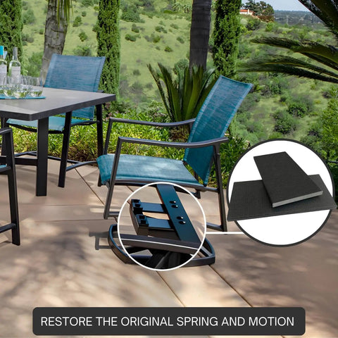 Upgrade Your Patio Game With Solid Rocker Spring Plates For Swivel Rocking Chairs Smooth Gliding Outdoor Furniture Repair Replacement Hardware 2 5 X 5 Inch Heavy Duty Build 2 Pack featuring outdoor chair, black hinge plates.