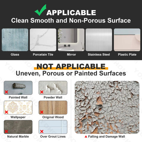Chart of surfaces: applicable for Vacuum Suction Cup Hooks For Shower And Bathroom Towel Holder Brushed Stainless Steel Rack Mount