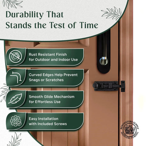Solid As A Rock Heavy Duty Wrought Iron Slide Bolt Latch With Classic Ball Tip Handle Black Rust Resistant Finish For Secure Colonial Door Cabinet Hardware Pack features durability and easy installation tips.