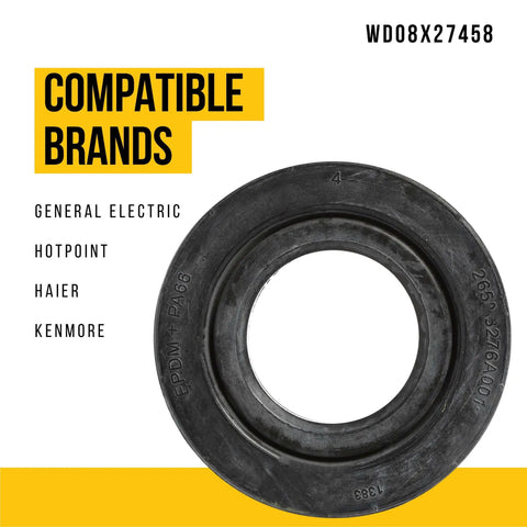 Dishwasher Floating Seal Assembly Replacement For GE Hotpoint Haier WD08X27458 Durable Gasket Seal To Stop Leaks And Bring Back Clean Dishes Easy Install Compatible With Major GE Hotpoint Haier Dishwashers DIY Friendly, black rubber ring seal