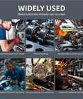 Collage showing uses of Medium Strength Thread Locker 243 For Bolts And Nuts in various industrial and repair settings.