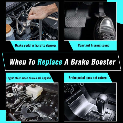 Diagram showing signs to replace Vacuum Power Brake Booster 54-74400 for Ford F250 F350 Trucks 1987 1997 without Master Cylinder.