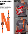 SnapLock Pro Guitar Strap with Quick Release Buckle and Screw Fasten Ends, Adjustable 38 to 57 Inches, Orange, shown on a person.