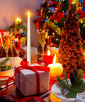 Festive table setting with 24 Pack Flameless Taper Candles Battery Operated LED Candles With Realistic Flicker, 11 Inch Ivory