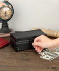 Lockable Cash Box With Key Aluminum Alloy Money Organizer on desk with globe and cash display
