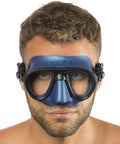 Person wearing Calibro Low Volume Dive Mask With Fog-Stop System Integrated Dual Frame Technology Wide Field Of View and Secure Seal