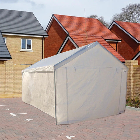 Heavy Duty 10x20 Canopy Sidewalls With Straps White Weatherproof Panels For Carport Garage Storage, Windproof Four Panels, Durable Protective Weather Cover For Inflatable Garage Covers