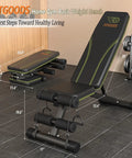 Adjustable Weight Bench For Home Gym Foldable 700 LBS Capacity With 9 Backrest Angles Incline Decline Flat Positions Fast Adjustment And 2 Resistance Bands For Full Body Strength Training in a home gym setting.
