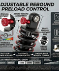 190mm Rear Shock Absorber For Full Suspension Mountain Bike features adjustable rebound and preload control graphics.
